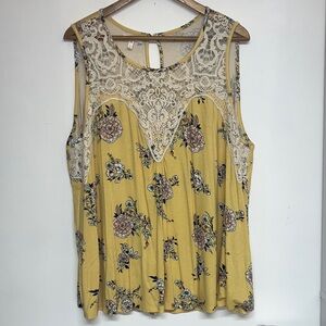 Maurices 3X Women’s Yellow Floral Lace Sleeveless Blouse #boho #floral #flowy
